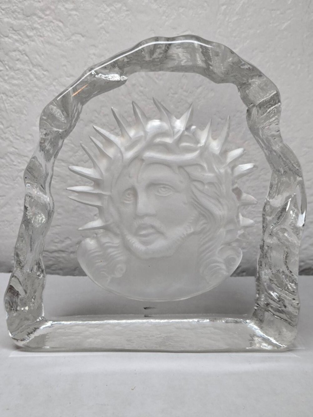Mats Jonasson Sweden Lead Crystal Sun God Face Iceberg Sculpture Paperweight